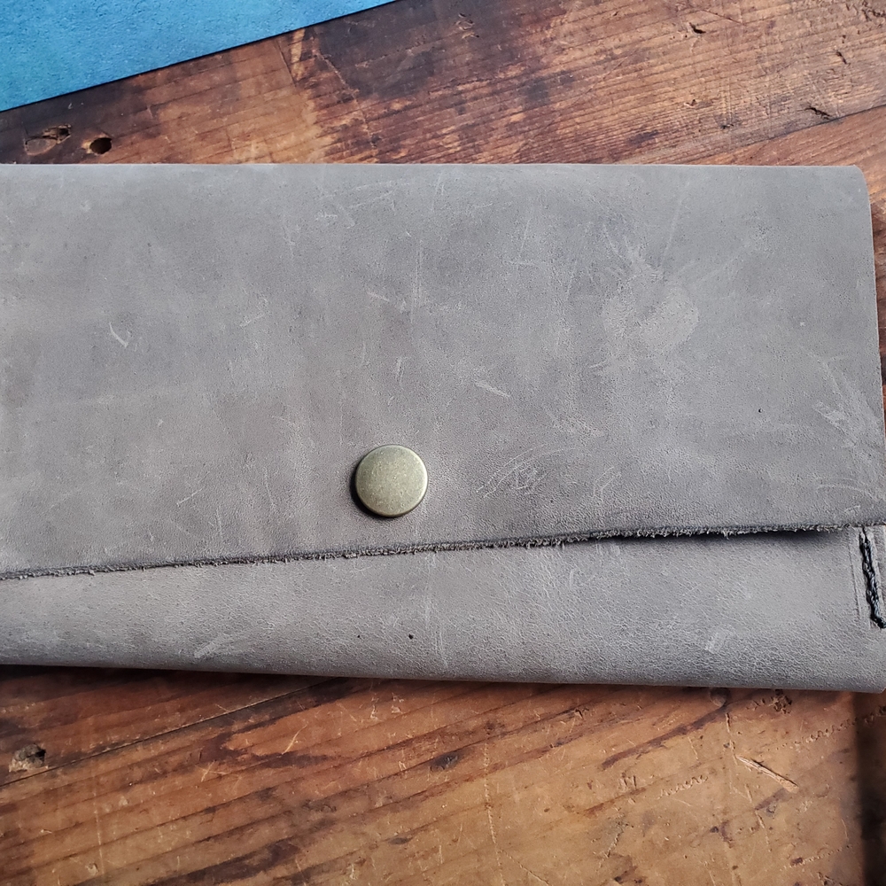 Gray Leather Wallet with Button Closure - Picture 11 of 11